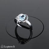 Bague Aigue-Marine (Cœur Vintage) en argent rhodié, monture cœur avec pierre ovale centrale 5x7mm - Vue de dessus.