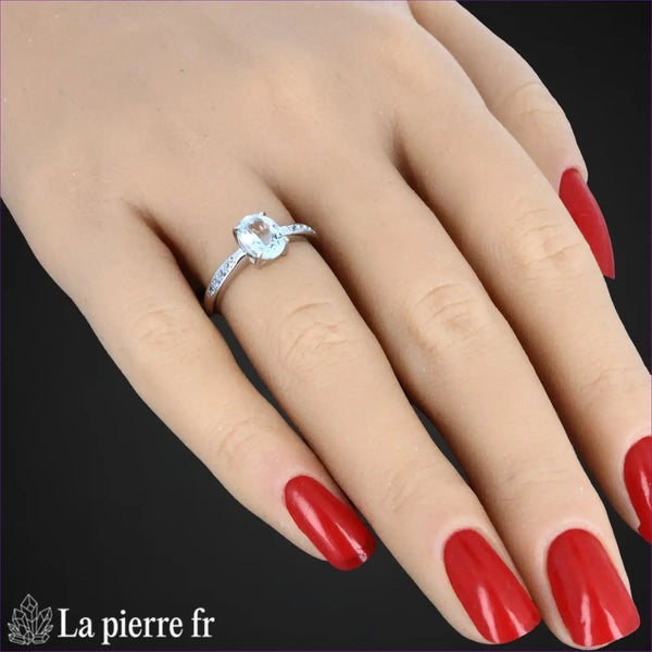 Bague en Aigue Marine "Élégante" - Bijoux lithothérapie en argent rhodié pour femme