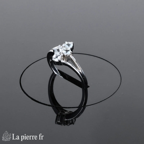 Bague Aigue-Marine (Quatuor Classique) multi-pierres argent rhodié, 4 pierres rondes 3mm - Vue de dessus.