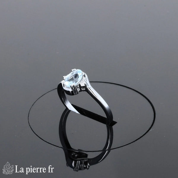 Bague Aigue-Marine (Trilogie Scintillante) trois pierres en argent rhodié, aigue-marine ovale 5x7mm centrale - Vue de dessus.
