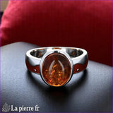 Bague Ambre Argent Émaillé (Charme Émaillé) - Vue de dessus pierre ovale et détails émail.