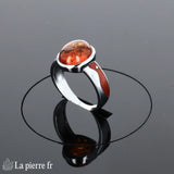 Bague Ambre Argent Émaillé (Charme Émaillé) - Vue de dessus pierre ovale et détails émail.