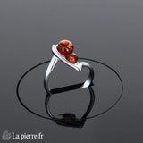 Bague Ambre Argent Rhodié (Duo Harmonieux) - Vue de dessus montrant les deux cabochons ronds.