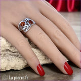 Profil bague bohème Ambre (Duo Vintage) deux pierres argent rhodié.