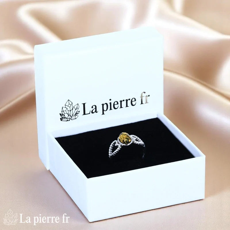 Bague en ambre véritable et argent pour femme