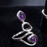 Bague Deux Pierres Améthyste, Argent 925 Réglable (Liane)