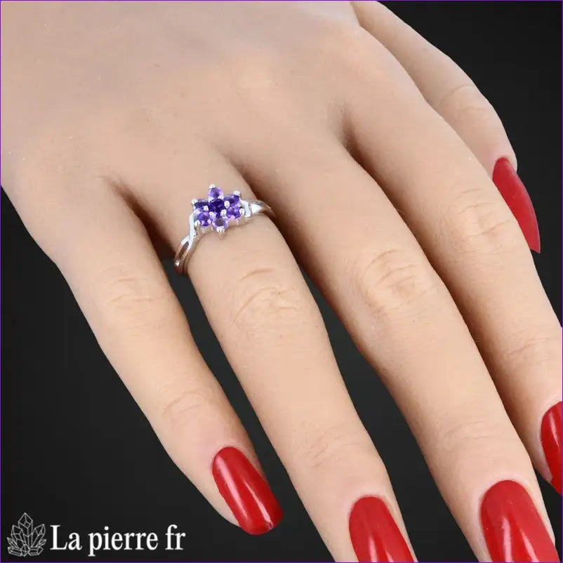 bague améthyste facetté en argent pour femme - La Pierre Fr