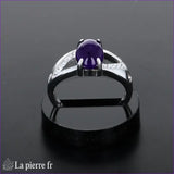 Bague vintage pour femme en argent rhodié avec pierre en améthyste naturelle ovale (7x9mm).
