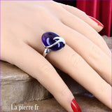 Bague pour femme en argent rhodié avec très grande pierre en améthyste naturelle ovale cabochon.