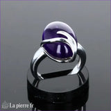 Bague pour femme en argent avec très grande pierre améthyste violette ovale (13x18mm) cabochon.
