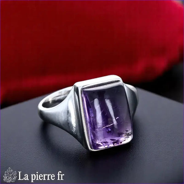 Bague Améthyste véritable Rectangulaire en Argent Rhodié pour femme (Athena)