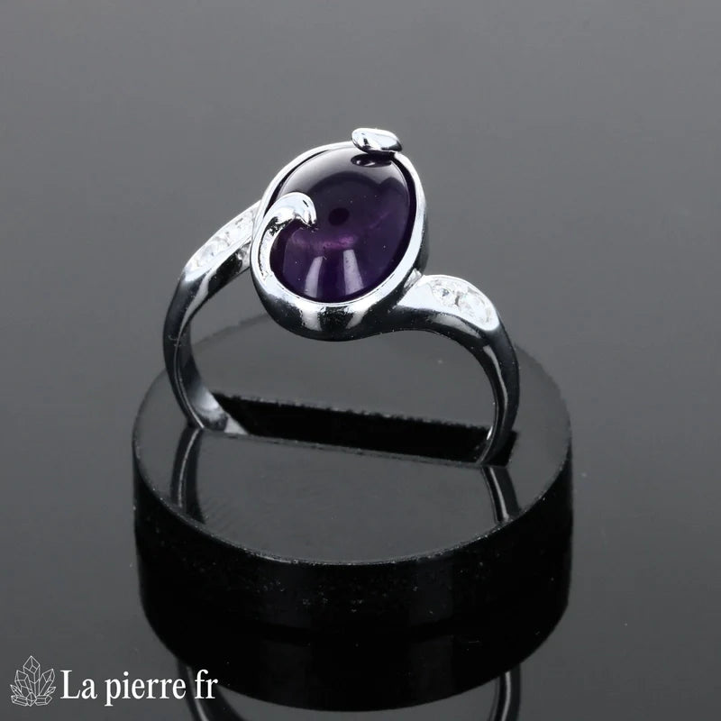 Bague pour femme en argent 925 rhodié avec améthyste véritable ovale (8x12mm).