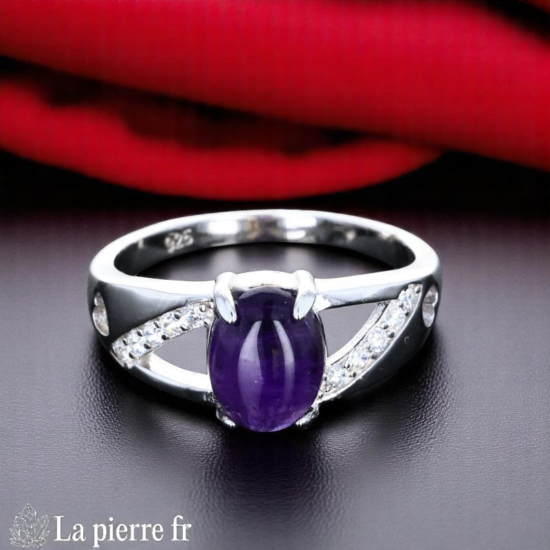 Bague Améthyste véritable Ovale en Argent Rhodié (Adelaide) pour femme