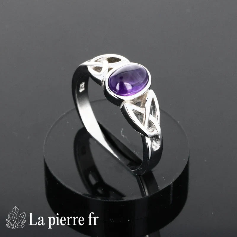 Bague Améthyste véritable en argent pour femme  -la pierre fr 