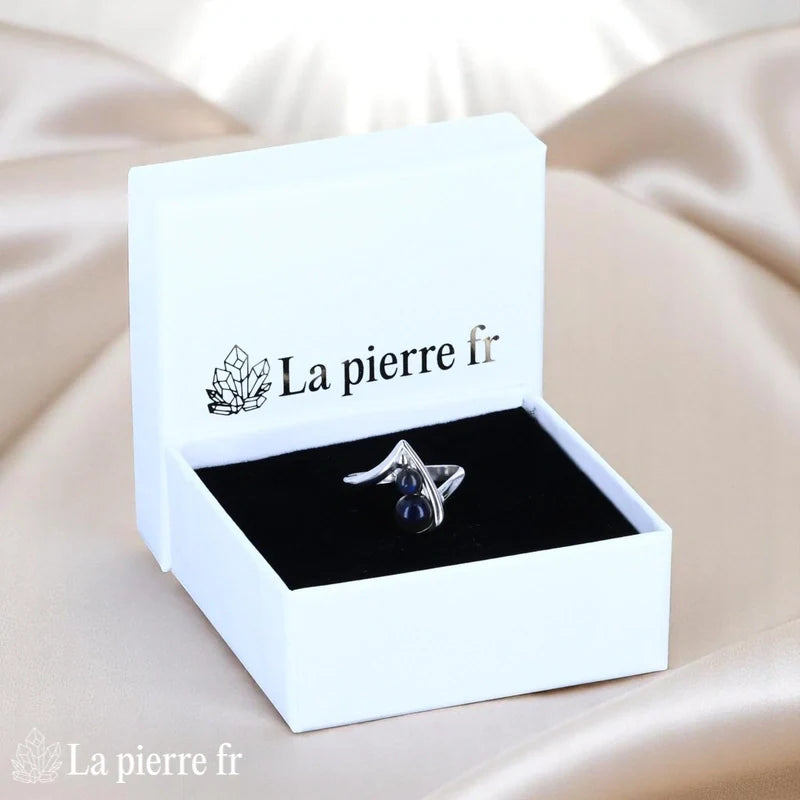 Vue Bague Labradorite (Duo Céleste) deux pierres sur boite