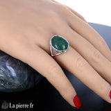 Bague moderne haut de gamme pour femme en argent rhodié avec pierre en Jade Vert véritable 12x16mm.