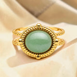 Bague cabochon ovale en Aventurine verte OVALIA®, acier doré