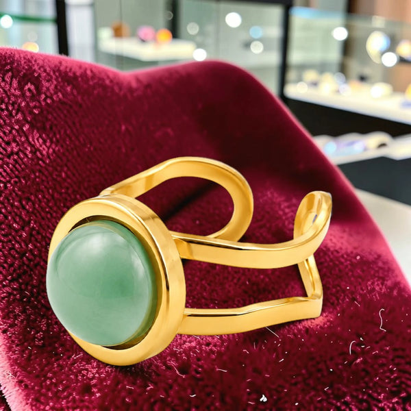 Bague aventurine verte double anneau dorée DUALIS