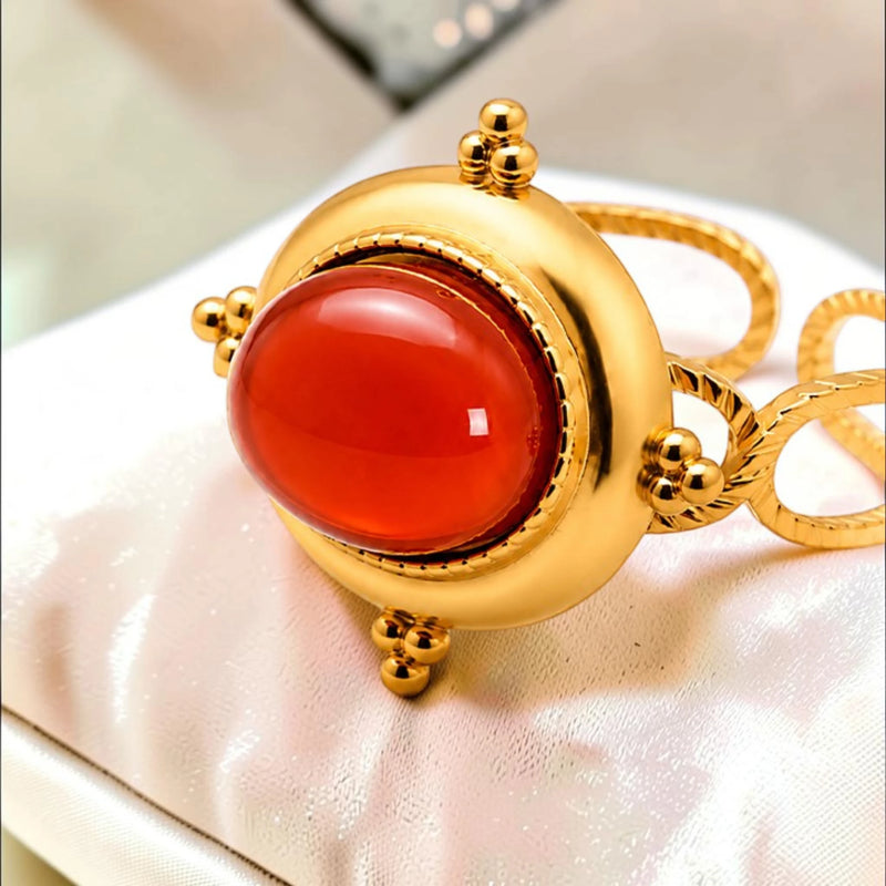 Bague cabochon en Cornaline ÉCRIN®, acier doré