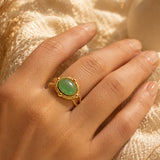 Bague cabochon ovale en Aventurine verte OVALIA®, acier doré
