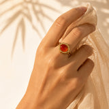 Bague cabochon ovale en Cornaline OVALIA®, acier doré