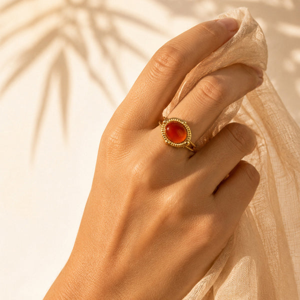Bague cabochon ovale en cornaline