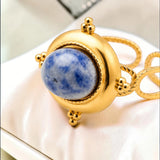 Bague cabochon en Sodalite ÉCRIN®, acier doré
