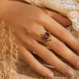 Bague cabochon en Améthyste ÉCRIN®, acier doré