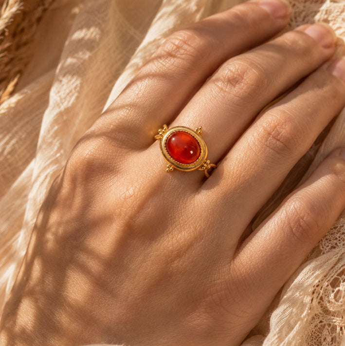 Bague cabochon vintage en cornaline