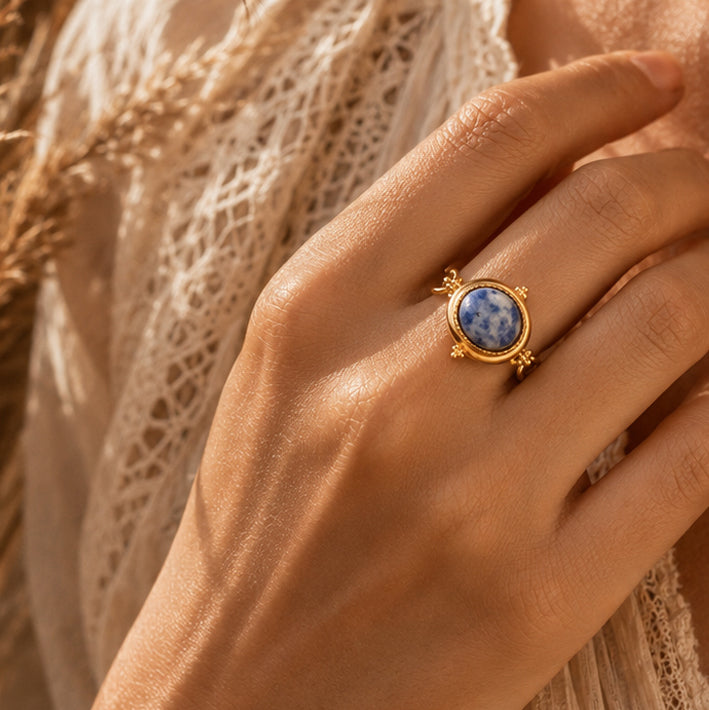 Bague cabochon vintage en sodalite