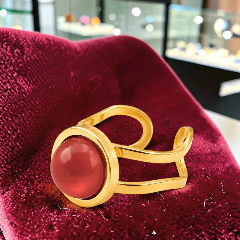 Bague double anneau en Cornaline DUALIS®, acier doré
