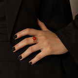 Bague double anneau en Cornaline DUALIS®, acier doré