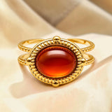 Bague cabochon ovale en Cornaline OVALIA®, acier doré