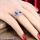 Bague vintage multi-pierres pour femme en argent rhodié avec améthystes naturelles cabochon (ovale 5x7mm, ronde 6mm).