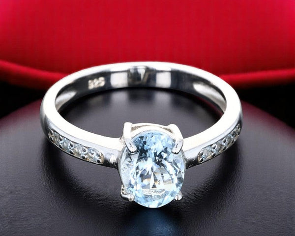 Bague en Aigue Marine "Élégante" - Bijoux lithothérapie en argent rhodié pour femme