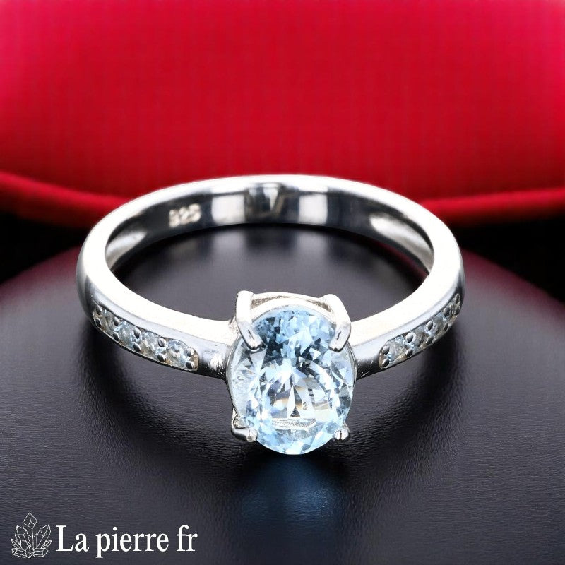 Bague en Aigue Marine "Élégante" - Bijoux lithothérapie en argent rhodié pour femme