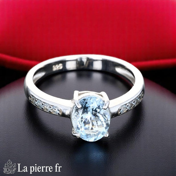 Bague en Aigue Marine "Élégante" - Bijoux lithothérapie en argent rhodié pour femme