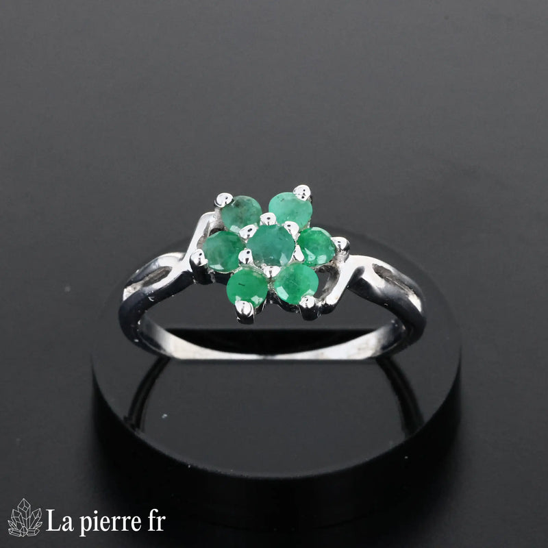 Bague en Émeraude "Odyssea" - Bijoux lithothérapie en argent rhodié pour femme