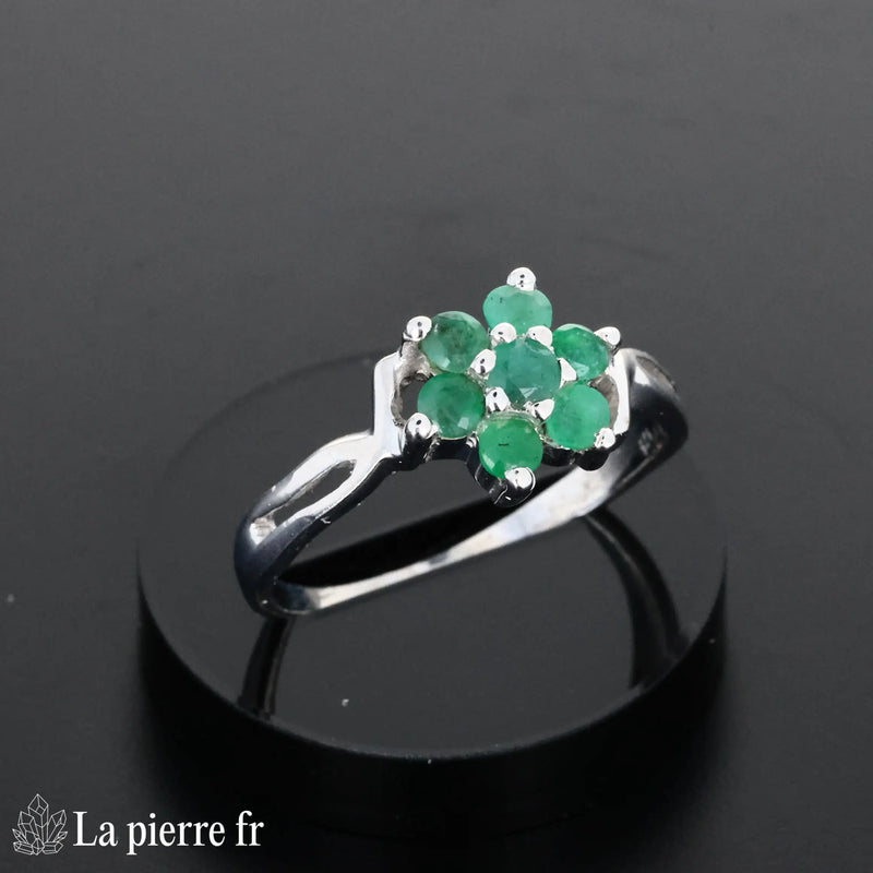 Bague en Émeraude "Odyssea" - Bijoux lithothérapie en argent rhodié pour femme