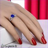Bague femme (Cœur d'Azur) en Lapis-lazuli bleu et argent, design romantique et moderne.