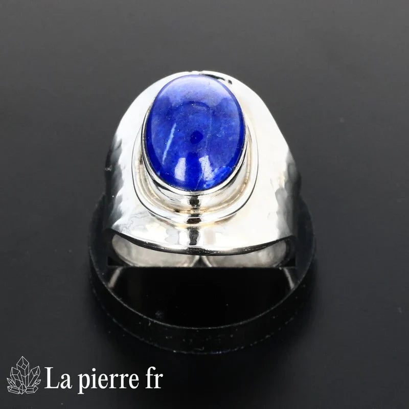 Bague Lapis Lazuli « Félicia » en argent rhodié, pierre naturelle bleue veinée d'or pour femme