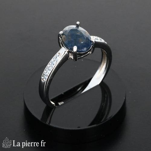 Bague Saphir Bleu Solitaire Ovale, Argent 925 Rhodié (Solstice)