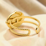 Bague cabochon ovale en Howlite blanche OVALIA®, acier doré