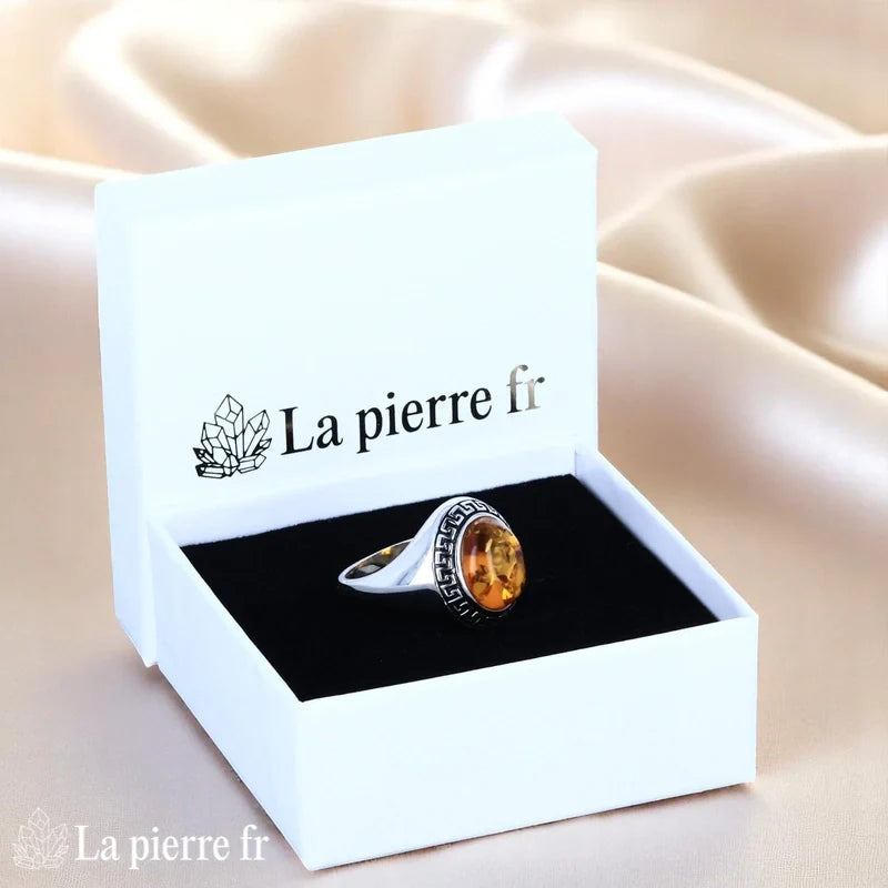 Bague femme Ambre Argent Émaillé & Rhodié (Couronne Émaillée Vintage) - La Pierre Fr.