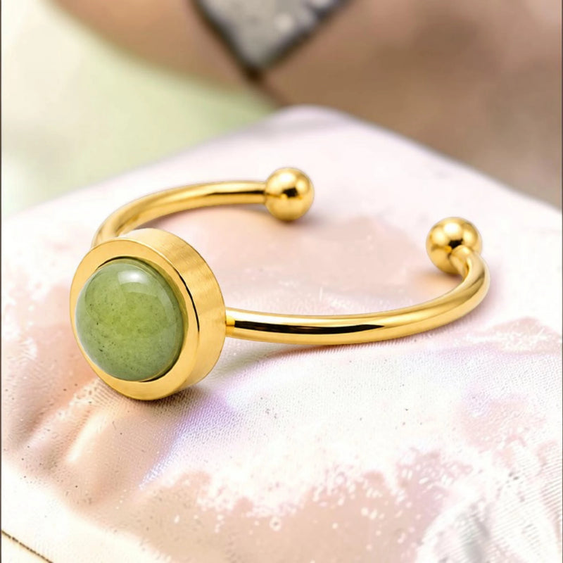 Bague fine dorée en Aventurine verte FILINE®