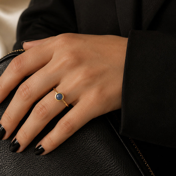 Bague fine femme en cyanite et acier inoxydable doré