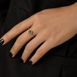 Bague fine dorée en Larvikite FILINE®