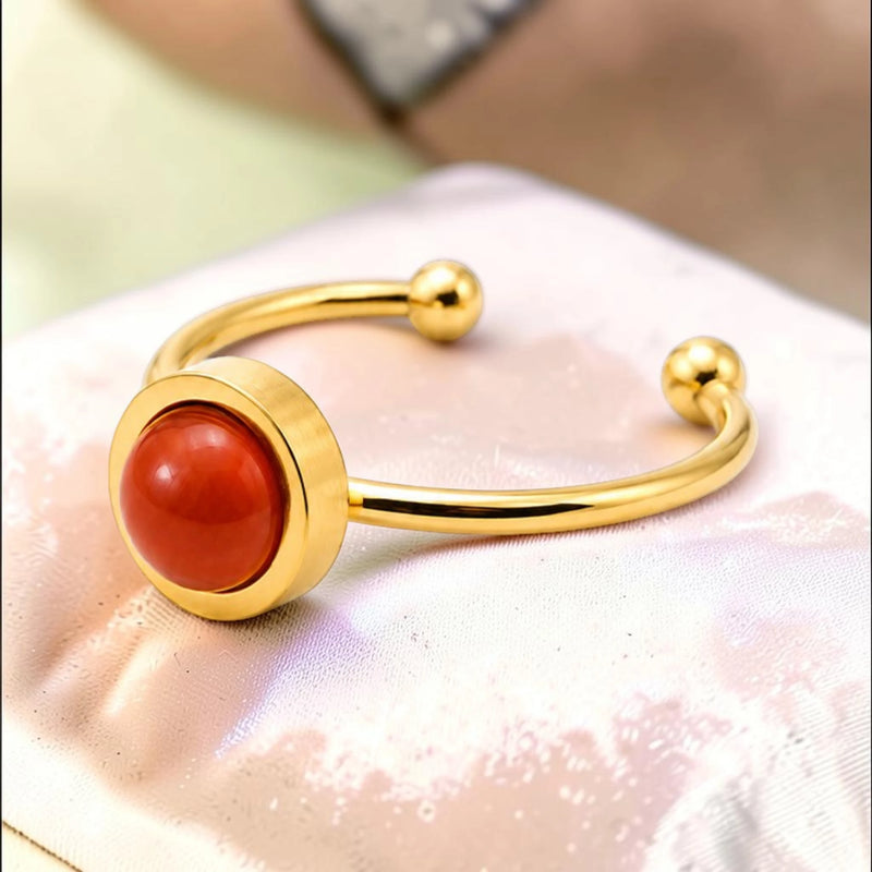 Bague fine dorée en Jaspe rouge FILINE®