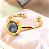 Bague fine dorée en Larvikite FILINE®