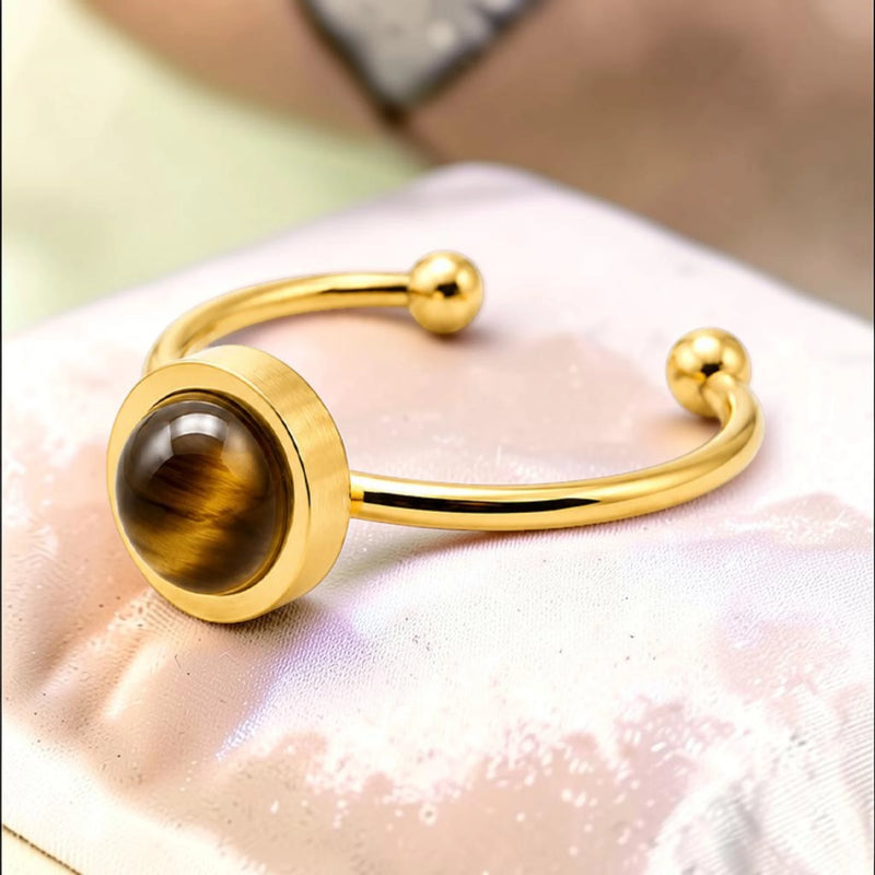 Bague fine dorée en Œil de tigre FILINE®